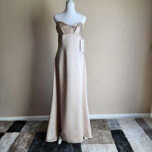 Jim Hjelm Occassions Strapless Empire Waist Champaign Satin Dress Size 12 NWT